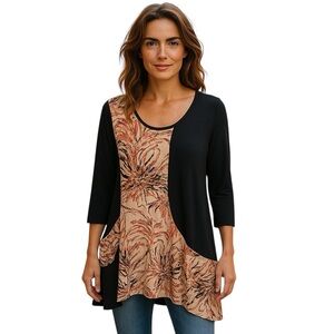 Astex by Firmiana Elegant Black and Tan (Multi Colors) Women's Top Sz L